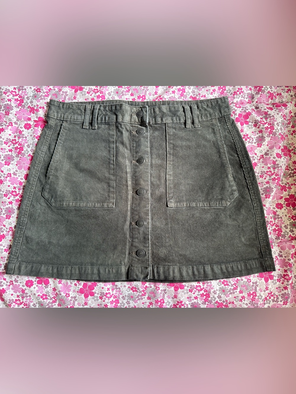 American Eagle Outfitters Button-Front Mini Skirt - Olive Green